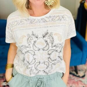 Good Hart Womens Medallion‎ Paisley Size Small White 100% Cotton Boho Festival